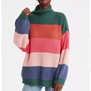 American Eagle Sweater Womens L/XL Striped Colorblock Oversized Chunky Knit Cozy